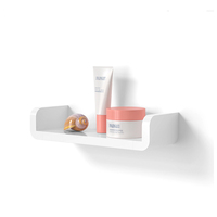 Étagères adhésives multifonctionnelles simples à un seul niveau en plastique PS blanc pour cuisine, salle de bain, salon, sans perçage