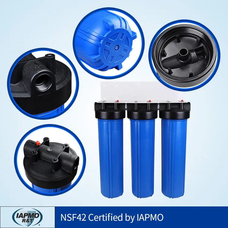 Grande filtro blu per tutta la casa alloggiamento del filtro dell'acqua undersink 3 gradi filtrazione compatibile per sistema di filtrazione dell'acqua CTO PP GAC da 20 pollici
