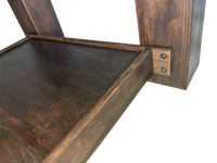 Table de massage fixe en bois à jambe large et basse, en cuir synthétique, de conception moderne, fabriquée au Cambodge, pour soins et traitements.