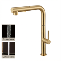 Robinet de cuisine chaud et froid de haute qualité, col long, doré, en acier inoxydable SUS 304, monocommande, monotrou, avec douchette extractible