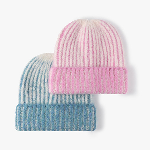 Custom Unisex Acrylic Beanie Fashion <b>Winter</b> Warm Two Tone Knitting <b>Hat</b> Casual Striped Beanies - Product Image 2