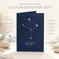 Carte de vœux personnalisée 2027 en carton bleu nuit avec feuille d'argent Southern Cross et enveloppe, impression de logo OEM, en pâte recyclée