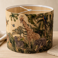 Abat-jour en bambou naturel imprimé, motif tropical, pour lampe de table, pliable, gain de place, vente en gros, OEM