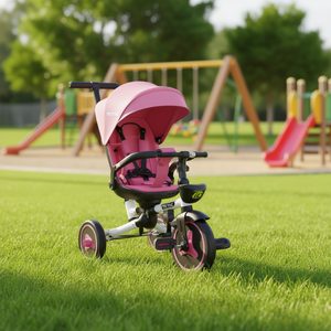 Tricycle pour enfants Tictoc rose, roue avant de 30 cm, siège réglable, siège rotatif à 360°, barre de poussée, guidon pliable - Product Image 2