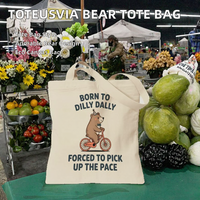 Sac fourre-tout Dally Bear Cycling Bear, sacs de courses réutilisables en toile, importés, lavables en machine