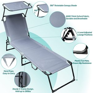 Không thấm nước ngoài trời di động gấp nằm phẳng thuộc da giường Lounger ngồi có thể ngả cắm trại bãi biển giường với điều chỉnh dù để che nắng tán - Product Image 3