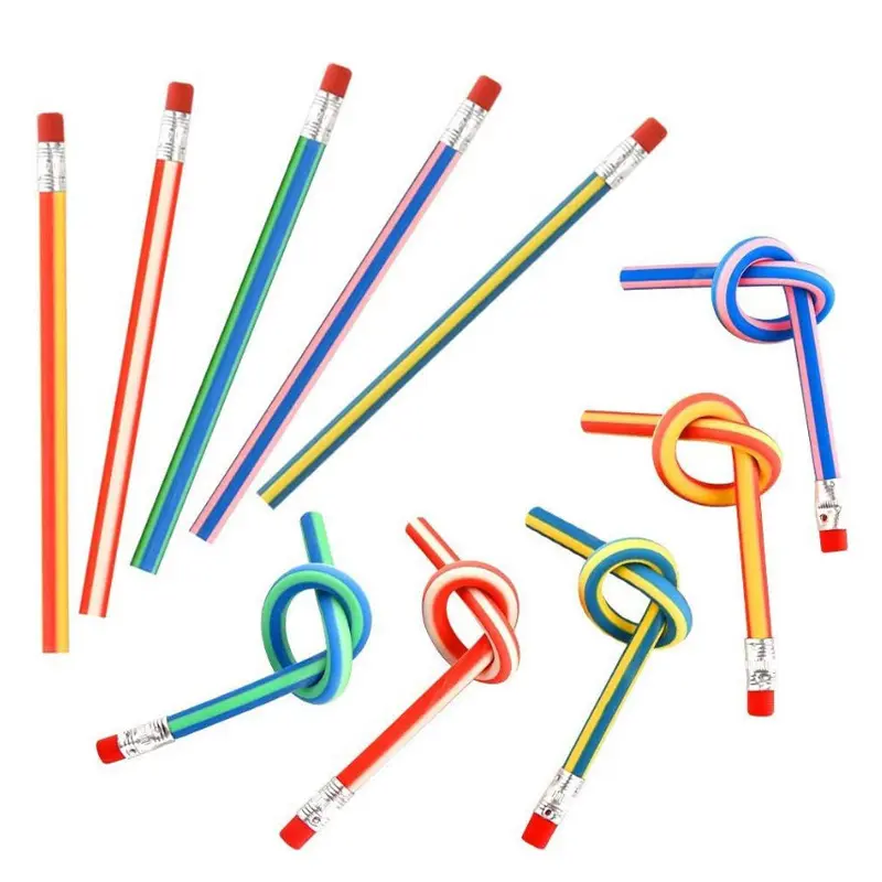 Atacado caneta de brinquedo flexível criativa dobrável lápis macio listrado 18cm lápis presente de papelaria para estudantes da escola primária
