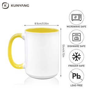 Taza de sublimación de polímero de cerámica, taza de café de cerámica con mango de color interior y color, tazas directos de fábrica <span class=keywords><strong>para</strong></span> <span class=keywords><strong>sublimar</strong></span>, 15oz - Product Image 3