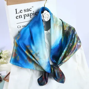 Satin Edge Printed Head Silk Women Yiwu 90X90 Square Hijab 2023 Vintage Scarf