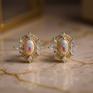 Orecchini a perno vintage placcati oro con opale e zirconi taglio marquise a forma di fiore, gioielli da festa da donna, orecchini alla moda in lega - Product Image 2