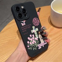 Fleur Croix Impression Élève Oeil Pro Caméra Trou TPU Housse de Téléphone Portable pour Iphone 17 X Xr Xs 11 12 13 14 15 16 Pro Max Plus