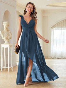 Vestido de Noche Largo hasta el Suelo con Apliques de Cuentas de Chifón, Manga Media, Estilo Fiesta, Transpirable para Verano - Product Image 3