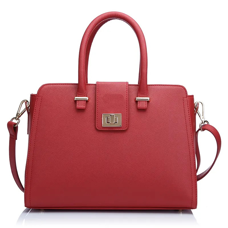 Tas tangan kulit wanita, tas tangan untuk wanita, tas kantor bisnis portabel kelas atas, tas kulit Saffiano merah besar trendi untuk gaun Formal