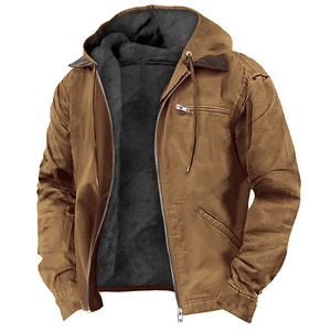 Jaqueta Masculina Plus Size Casual de Inverno Softshell Cor Sólida com Capuz Forro de Lã Fecho de Zíper e Múltiplos Bolsos - Product Image 3