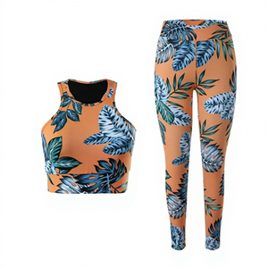 Conjunto de Yoga de 2 Piezas para Mujer, Estampado Floral, Top Corto con Espalda Cruzada, Leggings de Cintura Alta, Conjunto Deportivo Transpirable sin Costuras - Product Image 6