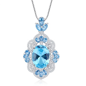 Wholesale Fashion Creative Court Style Eco-friendly Copper 12*16MM Blue Zircon <b>Ring</b> and Necklace Jewelry <b>Set</b> for <b>Women</b> - Product Image 2