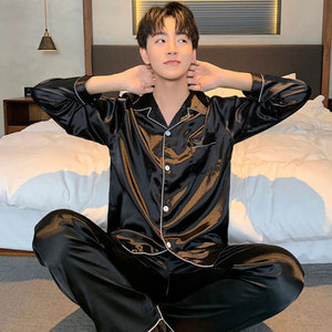 Pijamas de seda fina, trajes de manga larga para <span class=keywords><strong>hombre</strong></span>, versión coreana de seda Casual Loungewear primavera y otoño - Product Image 6