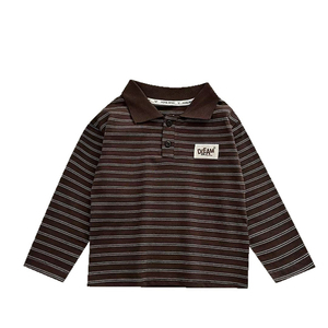 Polo rayé pour enfants style Old Money, doux pour la peau, à manches longues, pour garçons et filles, haut tendance, couche de base - Product Image 4