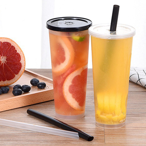 Custom 80mm Caliber Disposable High Footed Frosted Milk Tea <b>Cups</b> Injection Molded Thickened Heat Resistant Flat Lids - Product Image 2