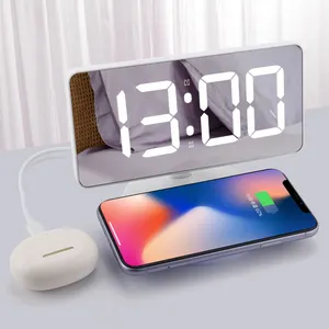 Led Clock Charger Phone Alarm Plus Charging With Left Fast Desk Digital Wireless Batteries Wall Clocks Mirror Table Bedside