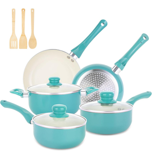High Quality Modern White <b>Ceramic</b> Coated Pot <b>Pan</b> Glass Lids Soft Touch Handles Non-Stick 11 Piece Aluminum Cookware <b>Set</b> - Product Image 1