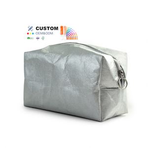 กระเป๋าเครื่องสำอางแบบกำหนดเอง ทำจาก Tyvek รีไซเคิล สีเงิน กระเป๋าใส่เครื่องสำอางสำหรับเดินทาง ขายส่ง กันน้ำ มีตัวเลือกขนาด โลโก้ และสี - Product Image 1
