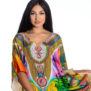 100% algodón indio hecho a mano corto Kaftan bloque de mano estampado mujeres vestido Casual ropa de verano disponible a precio al por mayor - Product Image 1