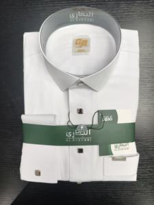 Venta caliente clásico blanco hilado poliéster tela Stand <span class=keywords><strong>Collar</strong></span> Qatar Robe con mangas de puño y botón de metal túnica musulmana - Product Image 2