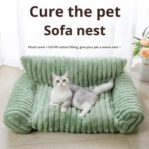 Stock para mascotas sofá cama para perros cama de terciopelo a rayas de piel de conejo sólido ecológico clásico grueso para todas las estaciones resistente al desgaste extraíble - Product Image 5