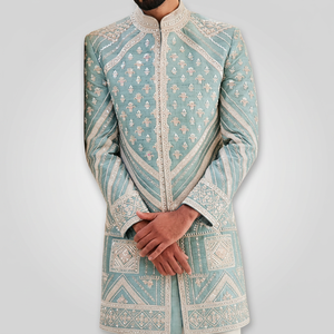 2024 Elegant Silk Groom Sherwani with Beautiful Embroidery Dabka Work Men's Suits & <b>Blazer</b>>Men's Suits - Product Image 4