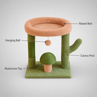 Arbre à chat moderne en forme de cactus avec structure en bois, griffoir en sisal et tour de repose en peluche pour chats d'intérieur (emballage carton)