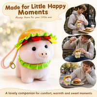 Pig in peluche rose doux avec chapeau hamburger, jouet en peluche en forme de nourriture, cadeau