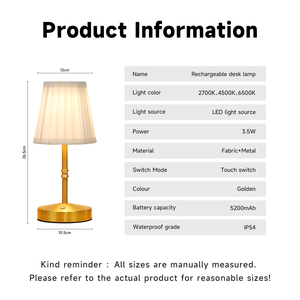 Lámpara de mesa LED de lujo inalámbrica personalizable con pantalla de tela recargable con control táctil en tela para <span class=keywords><strong>restaurante</strong></span> - Product Image 6
