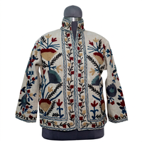 Veste matelassée respirante pour femme, faite à la main, avec broderie Suzani, boutons, tissu en coton tissé court, écologique