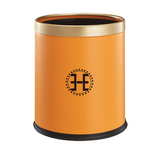 Round Cylindrical Plastic Trash Can Orange Black Base Indoor Waste <b>Bin</b> Living Room Bedroom Use - Product Image 4