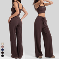 Pakaian Wanita Musim Gugur, Baju Yoga High-Waisted Pelangsing untuk Wanita, Baju Yoga Satu Potong dengan Bra Terintegrasi Punggung Terbuka, Set Yoga Solid, Pakaian Olahraga