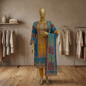 Bohemian Embroidered Patchwork <b>Kurti</b> With Three Quarter Sleeves O-neck Loose Fit Cotton Blend Casual Dress For Daily Wear - Product Image 4