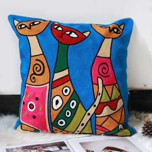 Housse de coussin carrée <span class=keywords><strong>brodée</strong></span>, décorations d'extérieur en coton, personnalisés, à la main de chats, nouveauté, Picasso - Product Image 4