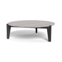 Table basse d'extérieur de luxe en aluminium au design français classique avec plateau en pierre pour salon de jardin