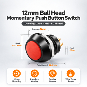 12mm Waterproof Mini Metal Momentary Push <b>Button</b> Switch For Motorcycle Horn IP65 3A 250V 1NO 2 Pin Use - Product Image 4