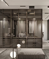 Armoire de rangement en bois moderne et luxueuse avec éclairage LED, mobilier de chambre à coucher élégant avec coiffeuse