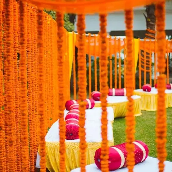 5 Feet Long Strings Marigold Garlands Artificial Flower Hanging, Decorative Indian Wedding Flowers