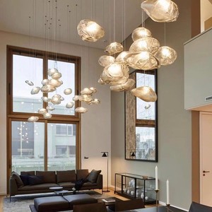 Lustre suspendu LED en <span class=keywords><strong>verre</strong></span> effet nuage pour escalier duplex, ligne longue, gris <span class=keywords><strong>fumé</strong></span>, pour salon et salle à manger - Product Image 3