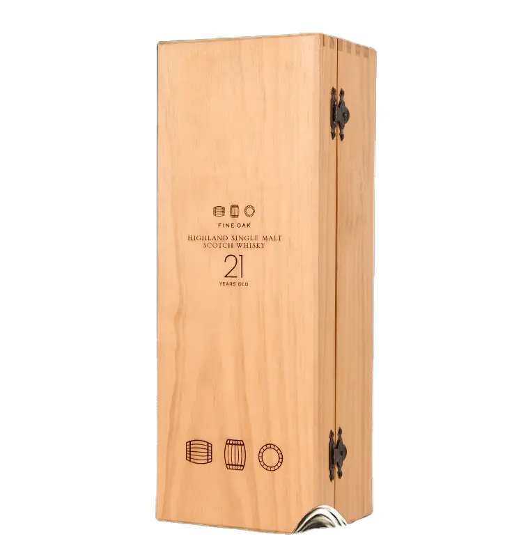 Logotipo personalizado de madera maciza botella de vino individual de madera whisky de madera caja de regalo de almacenamiento de vino
