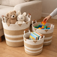 Panier à linge décoratif en corde de coton écologique avec poignées en cuir, lot de 3 pour la chambre d'enfant et la maison