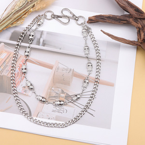 Chaîne de taille en métal double couche style Hip Hop pour hommes, chaîne de corps tendance pour Halloween, argent tibétain blanc K - Product Image 3