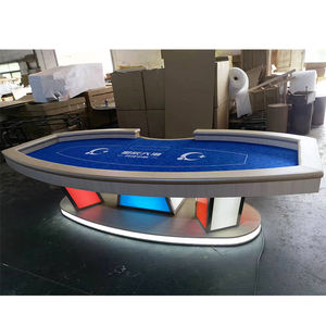 โต๊ะโป๊กเกอร์หรูหราแบบกำหนดเองเกมคาสิโนไม้เท็กซัสแบล็คแจ็คการพนันโต๊ะโป๊กเกอร์ไฟ LED - Product Image 4