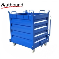 Conteneur métallique industriel d'usine, chariot à palettes métallique pour chariot élévateur, bac à copeaux en fer renforcé à déchargement automatique, bac à déchets