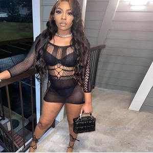 2024 produk baru gaun Mini jaring tembus pandang berongga pakaian klub pesta <span class=keywords><strong>Neon</strong></span> Solid <span class=keywords><strong>Lingerie</strong></span> Wanita Bodycon seksi - Product Image 6