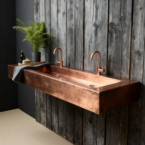 Медная плавающая раковина ручной работы, настенная прямоугольная для современной ванной комнаты - Product Image 1